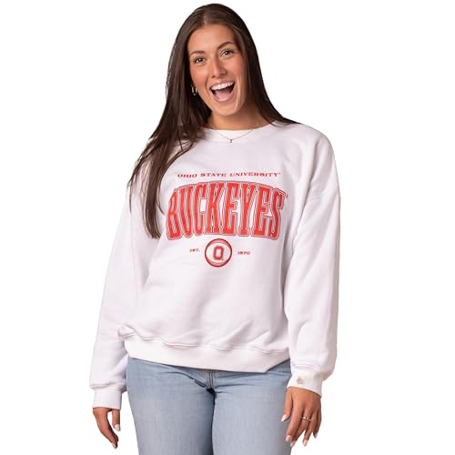 Fan Girl Ohio State Buckeyes Throwback Collegiate Crewneck Sweatshirt OSU Womens Apparel White Size Large