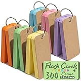 Koogel 300PCS Flash Cards with Key Ring, Colored Index Cards for School, 2.2 x 3.5 Inch, Small Portable Notecard for Studying Nursing Classroom Office Home Note Taking To Do List Essentials, 6 Colors