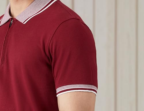 Image of Amazon Brand - Symbol Men's Cotton Rich Solid Zipper Polo Collar Tshirts | Half Sleeves | Plain-Regular Fit (Available in Plus Sizes)
