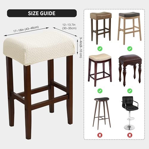 Image of Waterproof Bar Stool Covers Set of 2 Rectangle Beige Jacquard Stretchable Backless Barstool Seat Cover Counter Bar Stool Slipcovers Washable