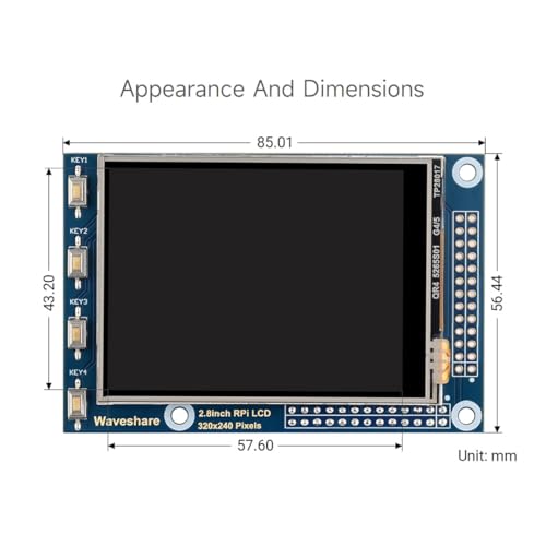 Image of Waveshare 2.8inch Resistive Touch Screen TFT LCD, Compatible with Raspberry Pi 5 /4B /3B /Zero /Zero W /Zero 2W /Pico /Pico W /Pico WH, 320x240 Resolution