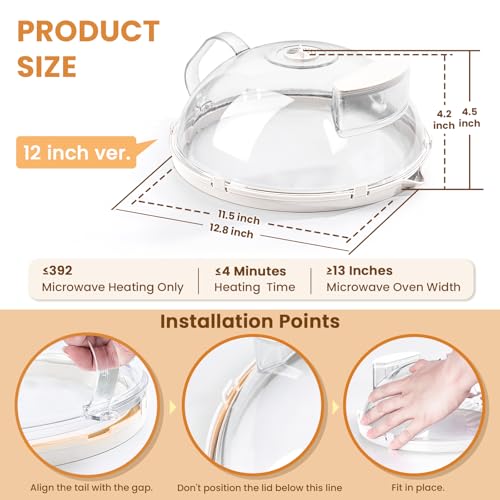 Image of Gracenal Microwave Food Cover, 12 Inch Microwave Splatter Cover with Water Steamer and Integrated Handle, White Clear Splatter Guard Microwave Cover for Food, Microwave Lid Gifts for Mom