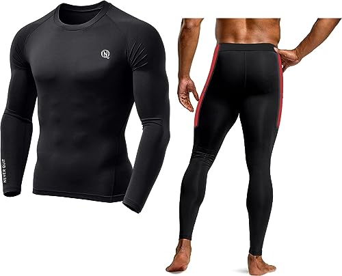 Image of NEVER QUIT Men's Long Sleeve Compression Set, Workout Top & Pants Combo