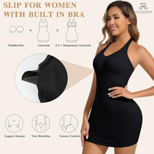 JOYSHAPER Shapewear Slip Dress with Built in Bra for Women Halter Shapewear Dress Tummy Control Full Slips Adjustable Strap3