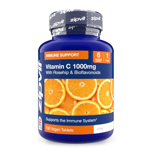 Zipvit Vitamin C 1000mg, 180 High Strength Vitamin C Tablets with Rosehip & Bioflavonoids, Vegan VIT C Supplement, Supports The Immune System and Reduction of Tiredness and Fatigue
