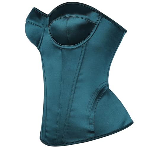 Image of Satin Corset Tops for Women Strapless Bustier Sweetheart Neckline Boned Bodice Bridal Lingerie Party Clubwear