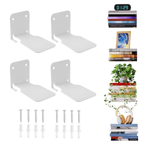 Alyxen Estantes de Pared para Libros, Juego de 4 Baldas Flotantes Metálica, Estanteria Libros Invisible Pared, Estanterías Flotantes Montado en Pared para Dormitorio, Salón, Oficina, Cocina (Blanco)