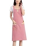 Lovely Cooking Apron for Women with Pockets Cotton Fabric Full Length Red Plaid