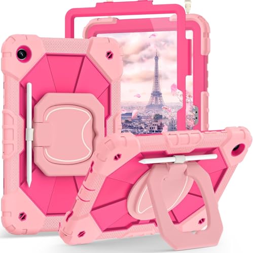 AVAKOT Kids Case for Samsung Galaxy Tab A11 Plus 2025/ A9 Plus 2023 11 inch Tablet with Screen Protector/Rotating Stand/Pen Holder Military Grade Shockproof Cover for Galaxy Tab A11+ Rose red+Pink