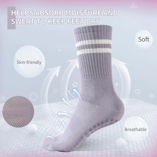 BUDERMMY Pilates Socken Damen 4 Paare Baumwolle Yoga Socken Stoppersocken Rutschfeste mit Noppen Antirutsch Atmungsaktiv Socken (DE/NL/SE/PL, Numerisch, 39, 42, Regular, Regular, Mehrfarbig 4 Paare)