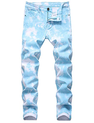 Ylingjun Mens Tie-Dyed Stretch Skinny Biker Jeans