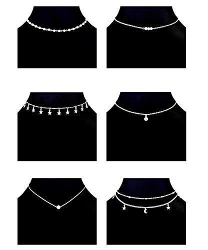 12pcs Chain Gold Bead Necklace Coin Moon Star Pearl Pendant Chain Choker Multilayer Necklace Leather Cord Set for Women Men Adjustable Gold Tone2