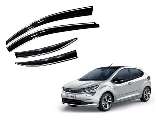 Image of CAR SAAZ Unbreakable Chrome Line Door Visor for Altroz (2020-2023)(Set of 4Pcs) | Rain Guard | Wind Deflector