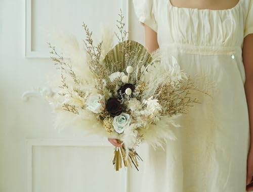 Ramo de boda rústico boho beige y blanco miniatura 4