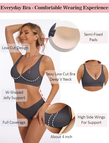 Image of Deep V Bra Low Cut Sexy Push Up Bralettes for Women Padded Comfy Smoothing Wireless Lifting Bras Seamless Bralette