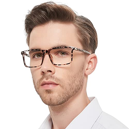 MARE AZZURO Large Square Reading Glasses 1.5 Men Lightweight Flexible Readers 100 125 150 175 200 225 250 275 300 350 (Tortoise, 1.50)