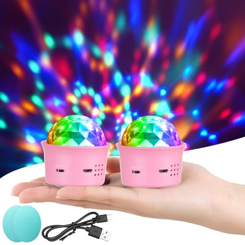 Image of URAQT Disco Lights for Parties, Sound Activated Mini Disco Ball Light, DJ Strobe Ball with Mirror and Glitter Effect, Stage Lights for Party Kids Birthday Club Family Gathering Christmas, 1pc, Pink