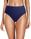 Daci Navy Blue Full Coverage Bikini Bottoms - Mid Rise Bathing Suit Bottoms for Women Tummy Control Swimsuit Bottom L