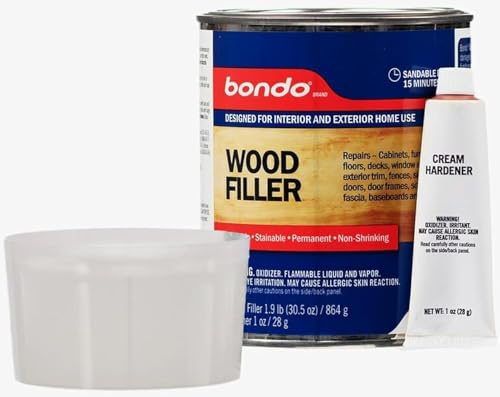 Image of 3M Bondo Wood Filler 30 oz (850.49 g) with Bondo Cream Hardner 0.5 oz (14g), Repairs Chips and Cracks in Wood, Sandable, Paintable, and Stainable (WF-QT-ES) (Pack of 3)