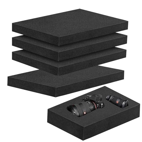 4 Pcs 16 x 12 x 1 Inches Packing Foam - Polyurethane Foam Sheet Foam Inserts for Cases Black Craft Foam for Packing Padding 1 Inch Thick for Camera Toolbox Storage