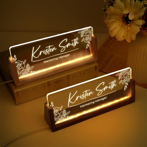 Image of Custom Name Plate for Desk, Personalized Light Up Acrylic Desk Name Plate, Personalized Office Gifts for Boss Coworkers, Teacher Employee Appreciation GIfts, Office Decor for Women Men (Design11)