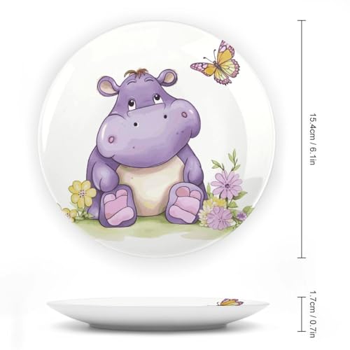 Plato decorativo de porcelana con diseño de mariposa y hipopótamo miniatura 2