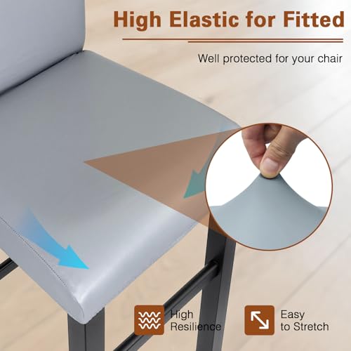 Image of PU Leather Bar Stool Covers with Backs, 4 Pack Stretch Waterproof Bar Stool Chair Covers Washable & Comfortable Barstool Covers Slipcovers with Back for Pub /Counter /Dining Room Decoration (Grey)
