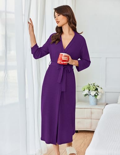 Image of Ekouaer Women's Robe Long Waffle Knit Bathrobe Lightweight Soft Kimono Robes Loungewear S-XXL