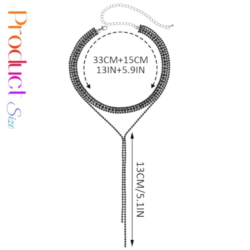 Atigy Silberne Halskette mit Strasssteinen Kristall Choker Halsketten lange funkelnde Halskette Schmuck für Damen (Schwarz)