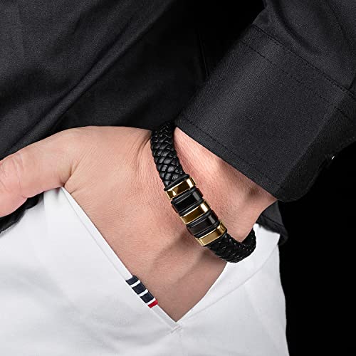 Pulsera de cuero trenzada para hombre con cierre acero miniatura 3