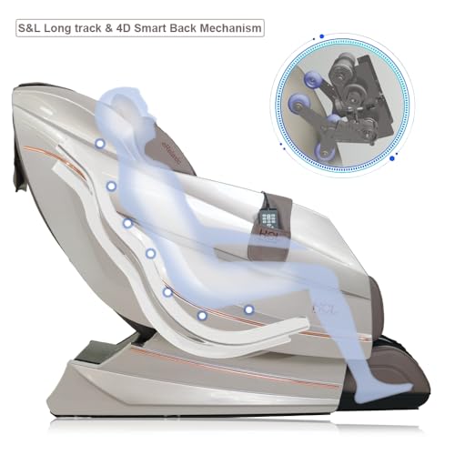Image of HCI eRelaxic Advanced Electric Massage Chair with 114 Airbags & 185 CM S&L Track Full-Body Chair with Heat Therapy | Foot Rollers | Space-Saving Design for Home and Office Relaxation (Pink Brown)