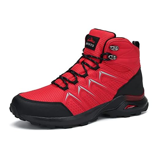 Dannto Zapatillas Trekking Hombre Antideslizante Zapatillas de Senderismo Montaña Botas de Senderismo Hombre Resistentes a la abrasión para Exteriores Caminar(Rojo,44