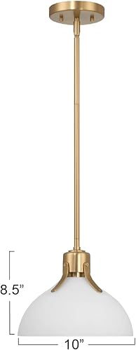 Miniatura 3 de Robert Stevenson Lighting Delano - Lámpara de techo industrial de metal y vidrio grabado, dorado y blanco