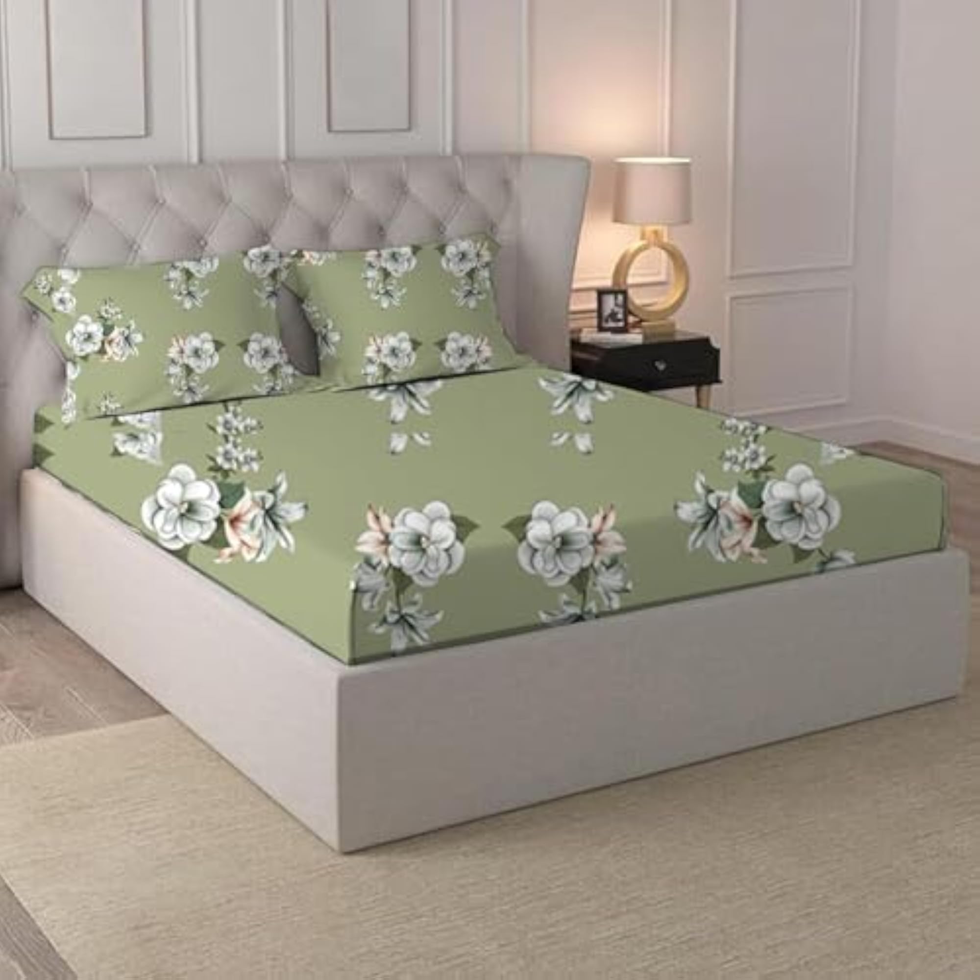 Double Bedsheet with Pillow Covers, Cotton Feel, Green