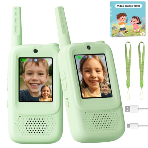 Image of Video Walkie Talkies for Kids, 2 Pack Rechargeable Handheld Video Intercom Kids Walkies Talkies, Indoor Outdoor Toys for Family Games, Outside, Camping, Hiking for Boys Girls Ages 3-12 (Green)
