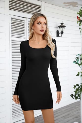 Image of VICHYIE Women Soft Ribbed Knit Bodycon Long Sleeve Mid-Thigh Dress