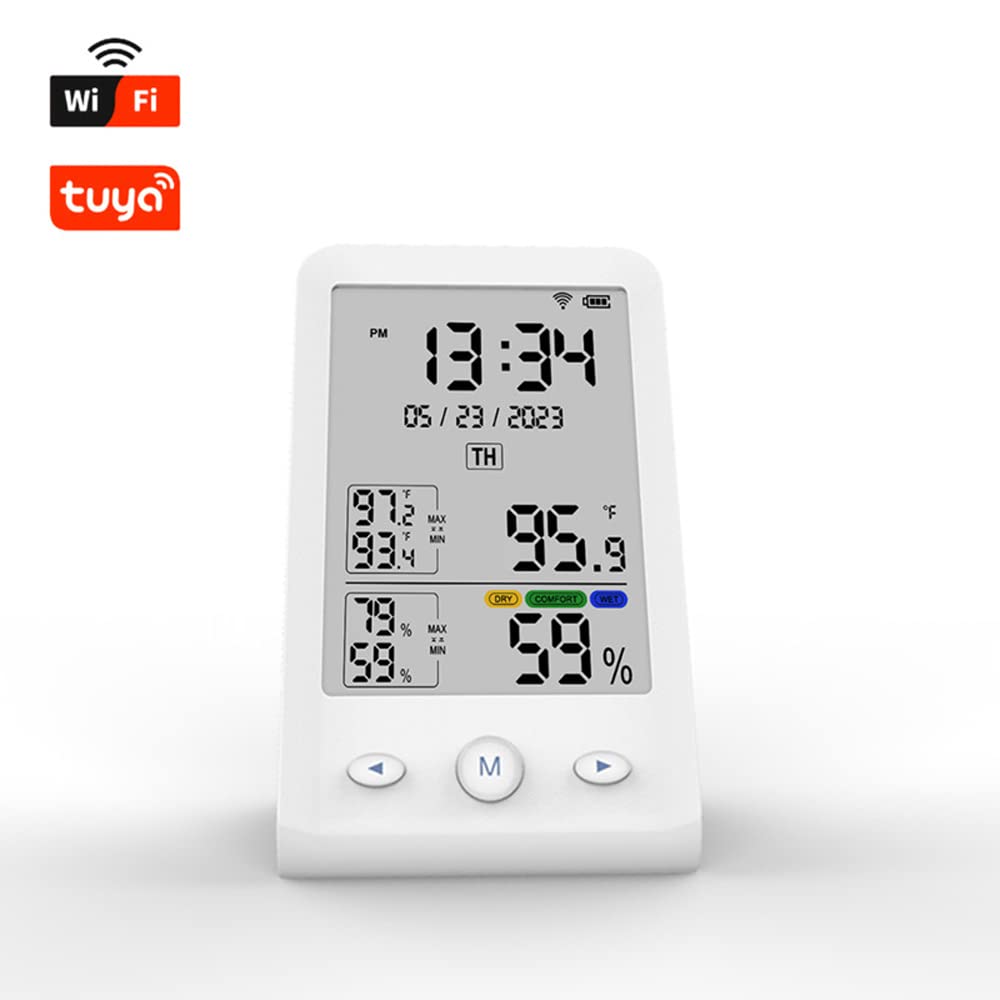 BLAIS Tuya WIFI USB Recargable Detector de temperatura y humedad Hogar Oficina Habitación del bebé Higrotermógrafo Pantalla LCD Medidor de temperatura y humedad Probador de temperatura Higrómetro