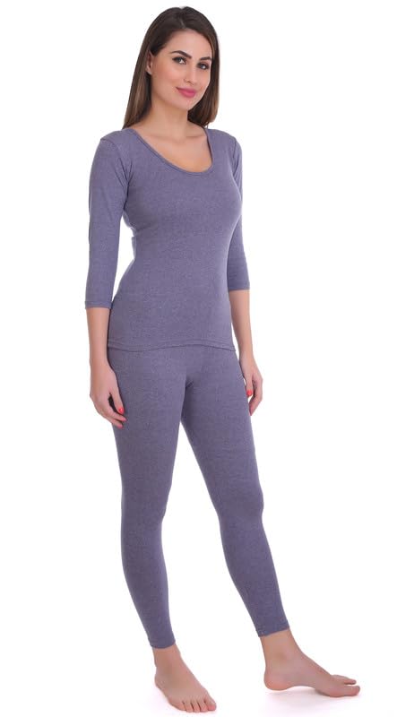 Selfcare Women Solid Cotton Blend Round Neck Blue Thermal Set (SW0554-XL) - Image 2 thumbnail
