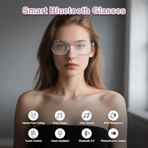 Image of GenXenon Smart Glasses, Blue Light Blocking Glasses for Men and Women, Photochromic Sunglasses, Built-in Mic & Speakers, Hands-Free Calling, Bluetooth Audio Glasses for Work /Travel, Voice Control