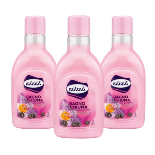 Milmil Bagno Schiuma, Fragranza Mora & Muschio, Pratico Formato Convenienza, Dermatologicamente Testato - 3 x 2000 ml
