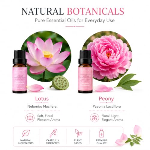 Image of BURIBURI Lotus Peony Essential Oil Set, Floral Aroma for Diffusers 2 Pack