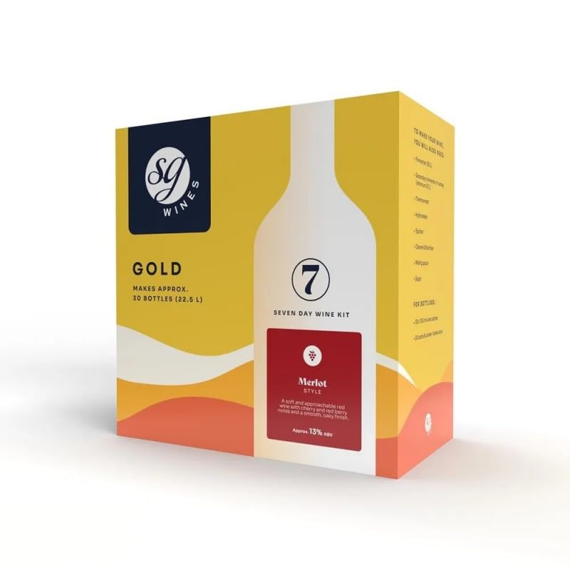 DIAH DO IT AT HOME SG Solomon Grundy Gold Merlot Wine Making Kit with Airlock - Makes 30 Bottles (22.5L) in Just 7 Days - Premium DIY Homebrew Red Wine Set - Complete 7-Day Wine Starter