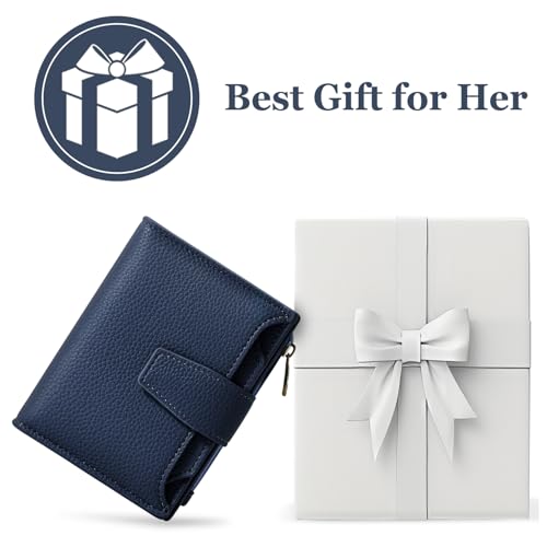 Image of Airkit Wallet Women, Small Wallet for Women Leather, Ladies Bifold Compact RFID Blocking Credit Card Holder, Girls Mini Travel Purse, Pocket Passport Wallet with 4 ID Window, Treasure Bule, Small