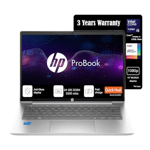 Image of HP Pro Book14[New Launch], 13th Gen Intel Core i5-1335U Turbo Boost, 24GB DDR4, 512GB SSD, Win11 Pro, MSO21, 3 Year Warranty, IPS 14" FHD HDR Laptop, Finger Print, Backlit KB, Metal Body, Anti Virus