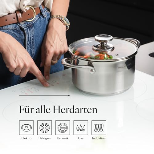 FLORINA Edelstahl Topf 1,9 l 16 cm Durchmesser I Energiesparender Kochtopf FALCON I Topf mit Glasdeckel und Messskala I 3-lagiger Boden gleichmäßige Wärmeverteilung I Ideal für alle Herdarten 4