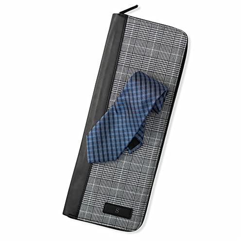 GiftsForYouNow Personalized Tie Case for Men, Engraved Initial, Plaid Design with Vegan Leather Accents