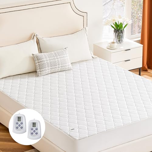 Sweetcrispy Heated Mattress Pad Queen Size (80×60″) – Dual Zone Electric Bed Warmer, 12 Adjustable Heat Settings, 12‑Hour Auto Shut‑Off, Machine Washable, ETL Certified