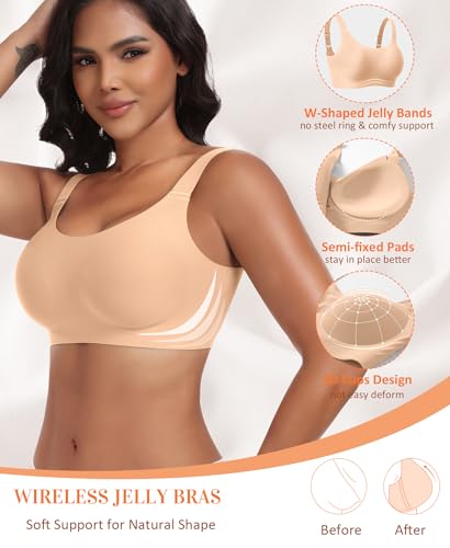 Image of Wireless Jelly Seamless Bras for Women No Underwire Tshirt Full Coverage Padded Bra Comfortable Everyday Bralettes