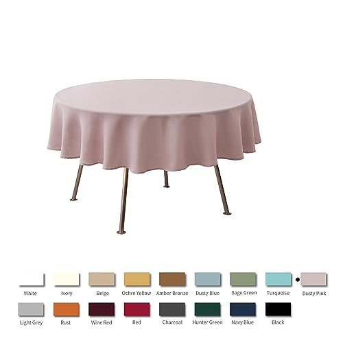 Image of maxmill Round Textured Tablecloth Spill-Proof Wrinkle Free Soft Jacquard Table Cloth for Circular Table Cover, for Dining Room Buffet Banquet Parties Holiday Dinner, 70 Inch Dusty Pink
