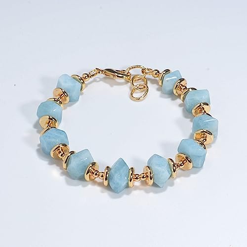 [Amber Crystal] Vintage Series Women Healing Natural Aquamarine Raw Stone 14K Gold Energy Crystal Bracelet2